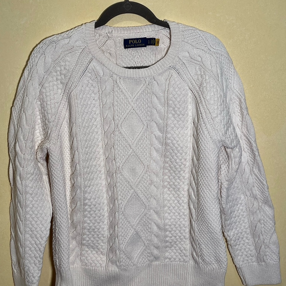 Polo by Ralph Lauren White Cable Knit Crewneck Sweater
